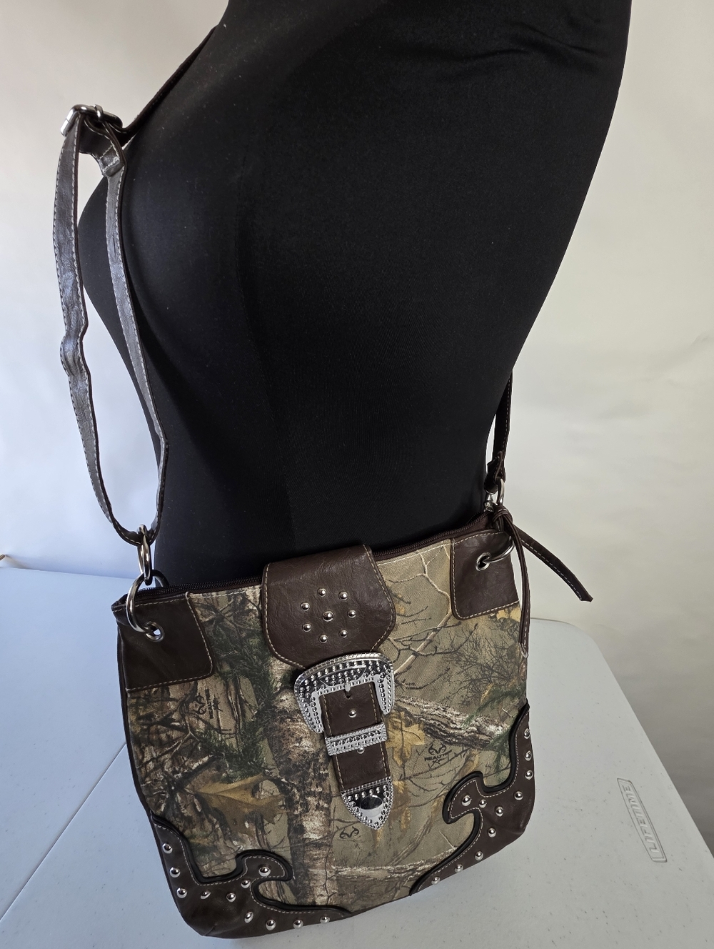 RealTree All Over Print Camo Studded Crossbody Bag Buckle Western Utility Rustic